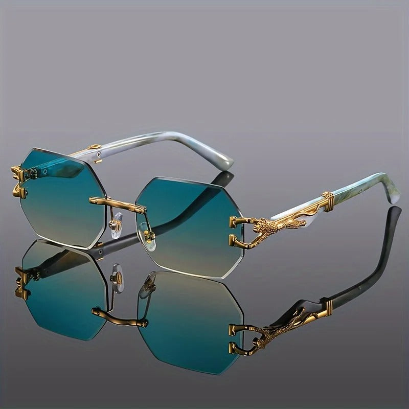 Gold Panther Rimless Sunglasses